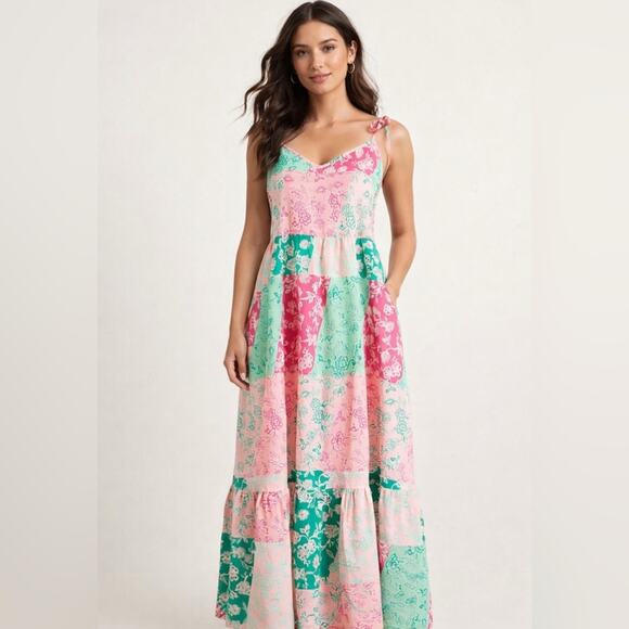 J. Crew Dresses & Skirts - J.Crew Patchwork Floral Tiered Maxi Dress Tie Straps Size XSmall